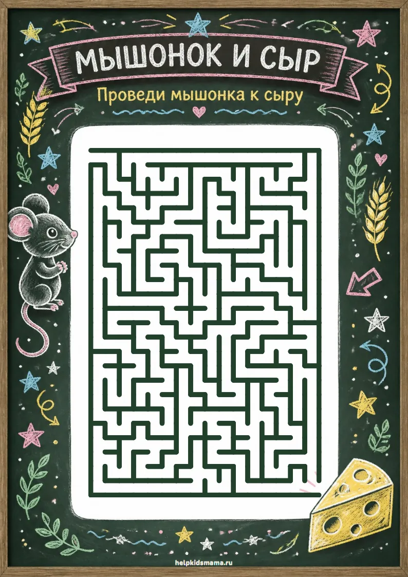 Мышонок и сыр: лабиринт для печати