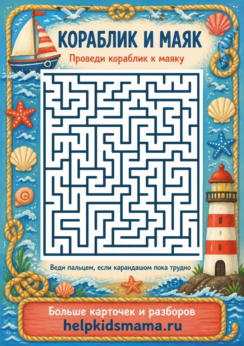 Кораблик и маяк: лабиринт для печати