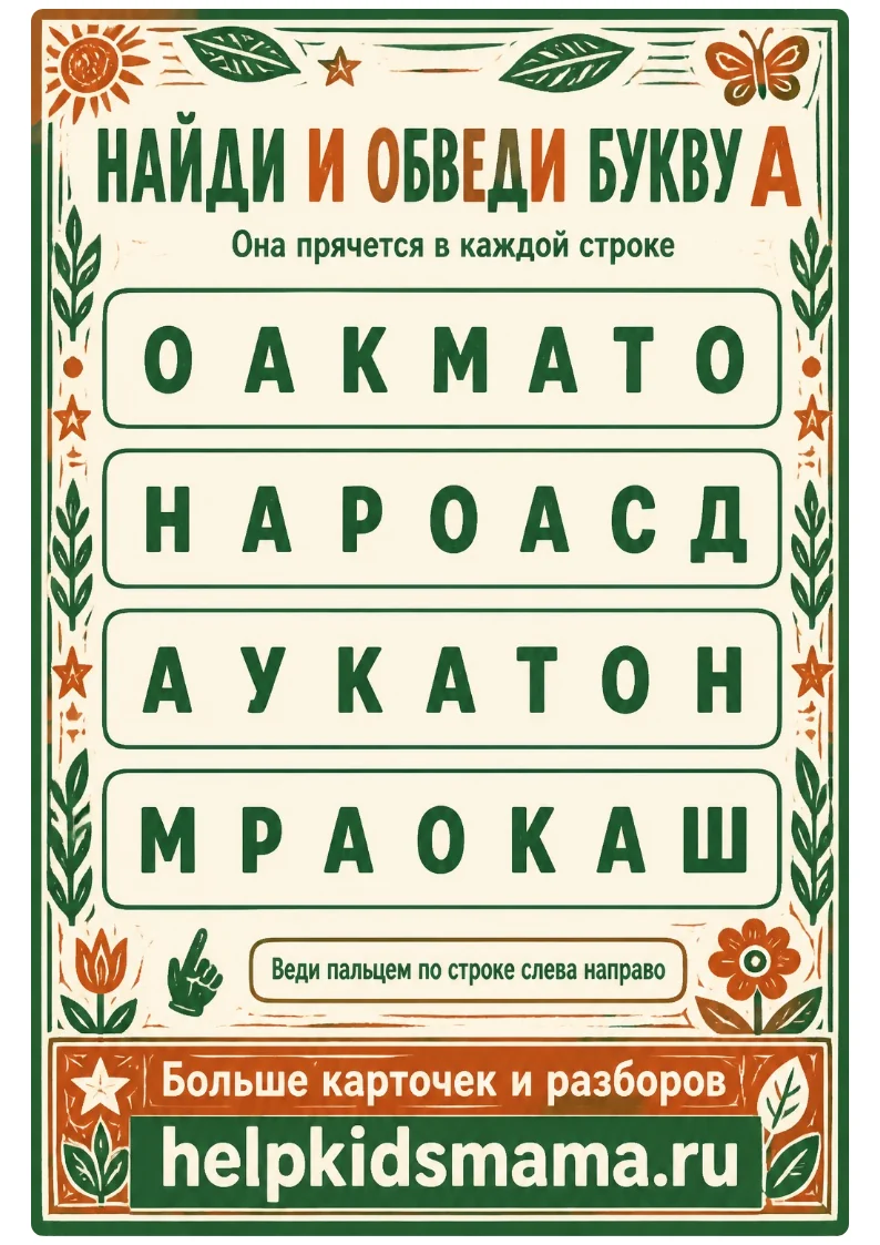 Найди и обведи букву А: лабиринт для печати