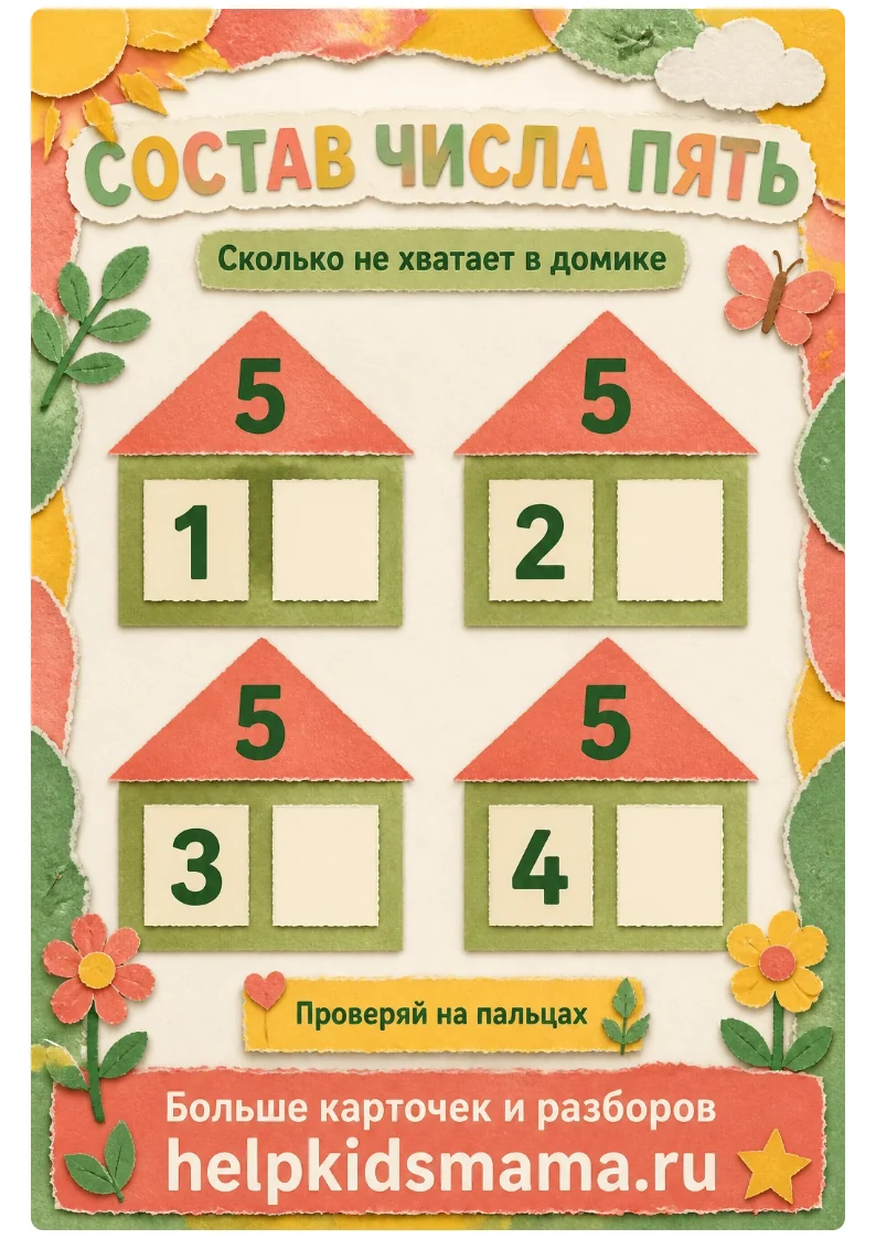 Состав числа пять: лабиринт для печати